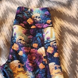 Colorful Skull and Floral Leggings